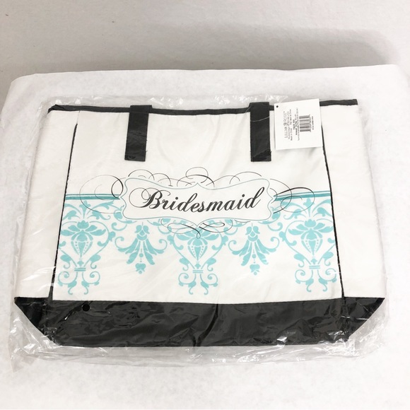 NEW Lillian Rose Bridesmaid Tote Bag, White and Aqua - Picture 2 of 4
